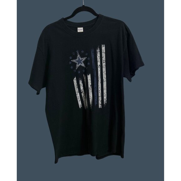 Dallas Cowboys Gildan Heavy Cotton Mens T-Shirt L Black With Star & Stripes Desi - Picture 1 of 7